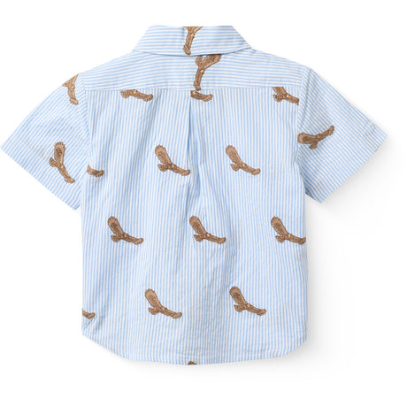 COPENHAGEN COLORS Sky Blue W Cream Stripe Seersucker Shirt W. Emb