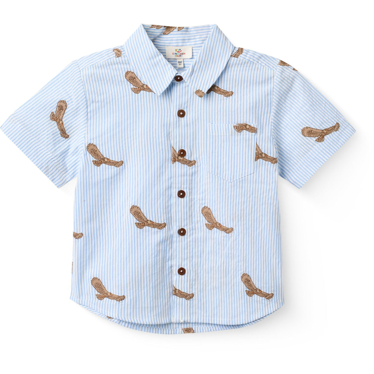 COPENHAGEN COLORS Sky Blue W Cream Stripe Seersucker Shirt W. Emb