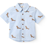 COPENHAGEN COLORS Sky Blue W Cream Stripe Seersucker Shirt W. Emb