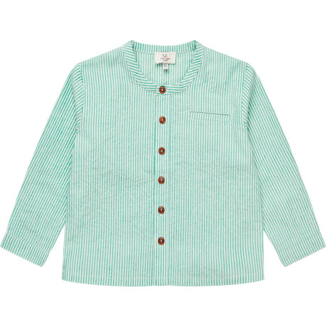 COPENHAGEN COLORS Sharp Green W Cream Stripe Seersucker Shirt W. Placket