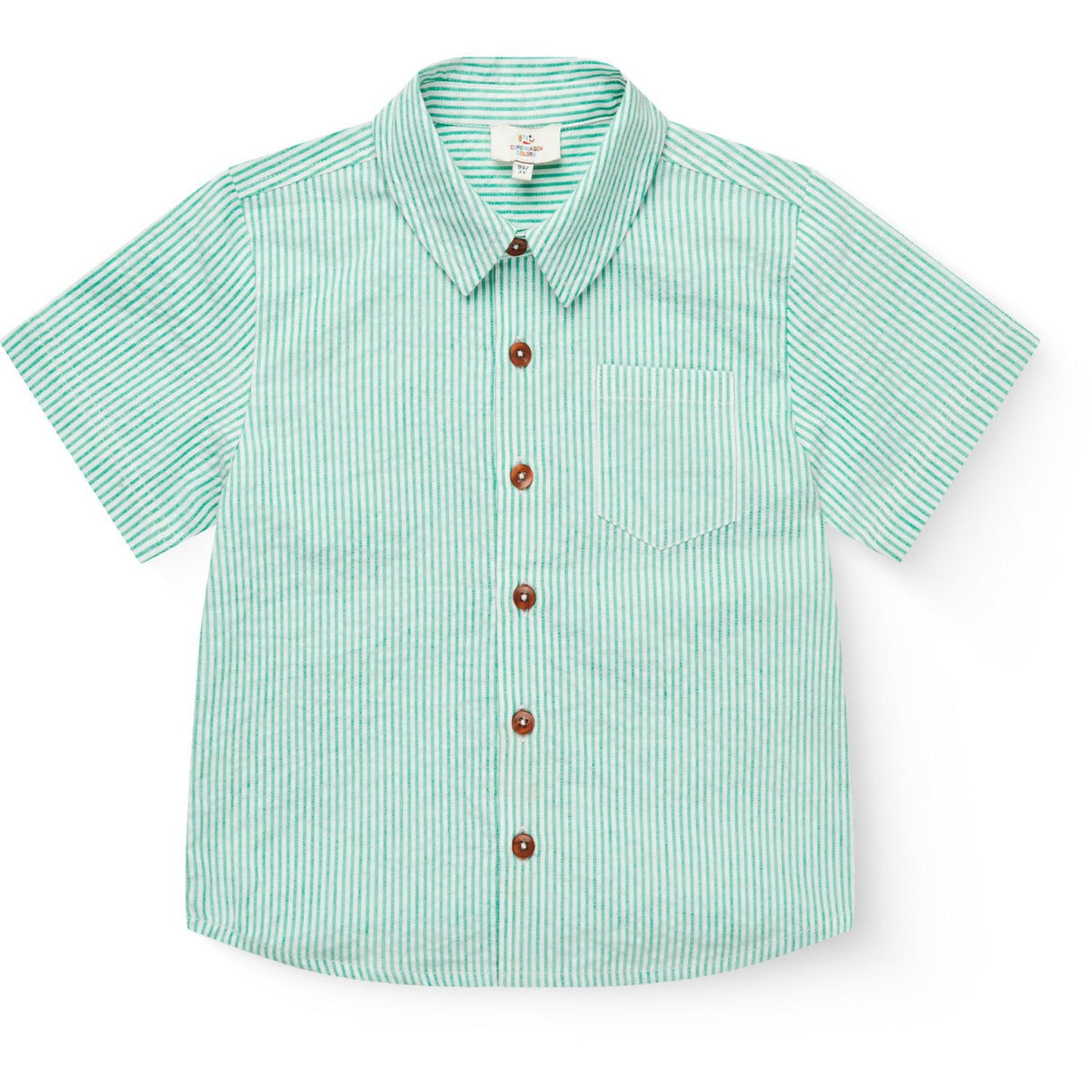 COPENHAGEN COLORS Sharp Green W Cream Stripe Seersucker Ss Shirt