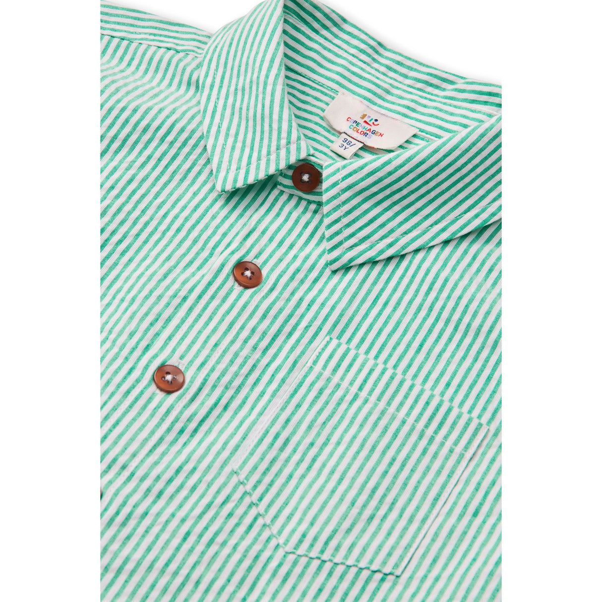 COPENHAGEN COLORS Sharp Green W Cream Stripe Seersucker Ss Shirt