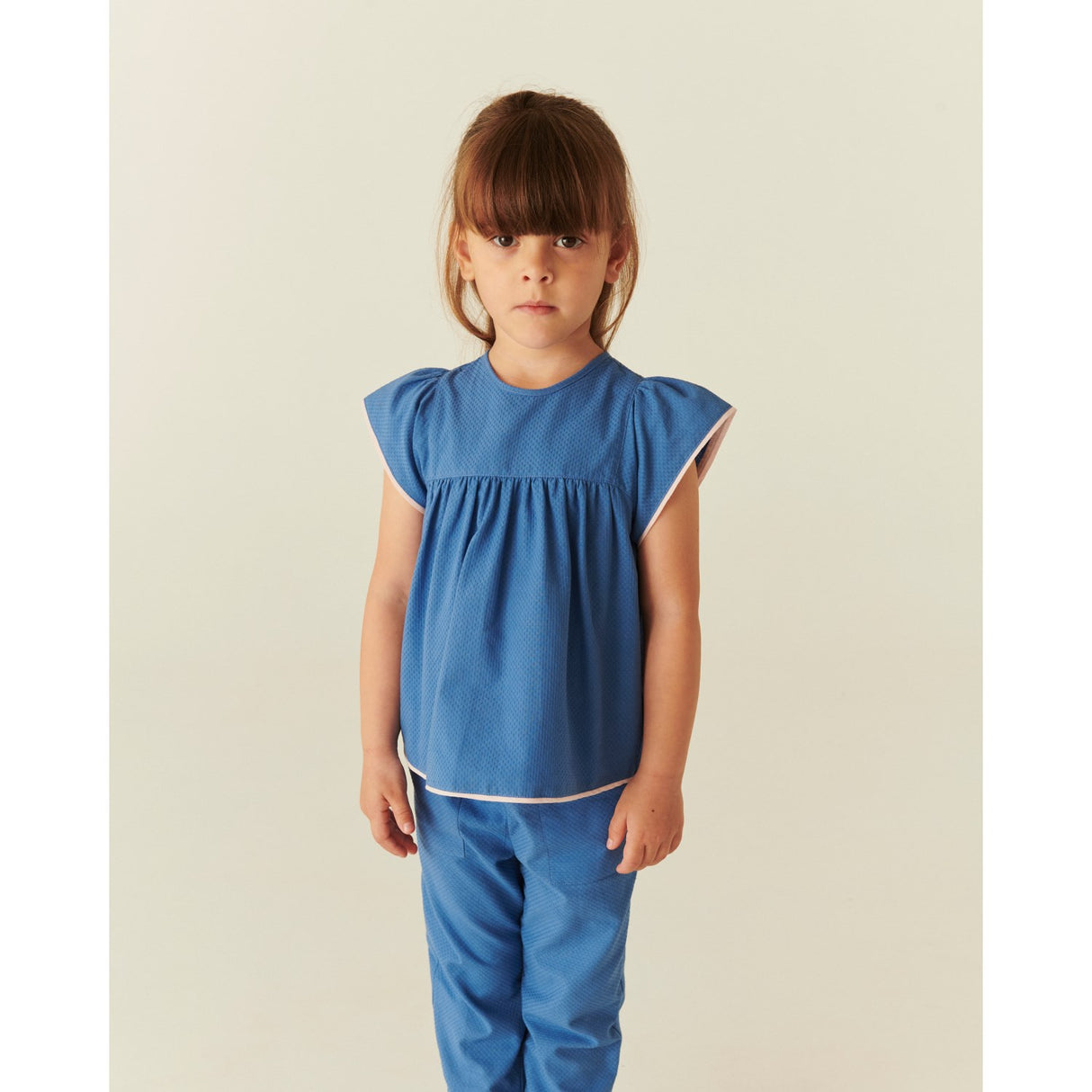 COPENHAGEN COLORS Ocean Blue Comb. Blouse W. Contrast Piping