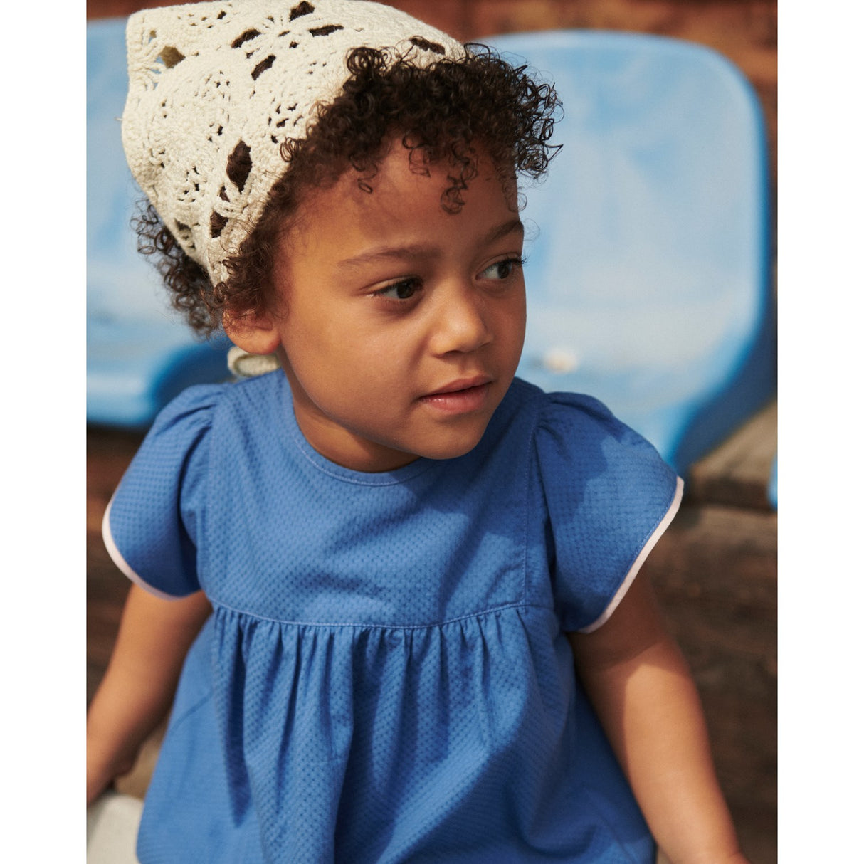 COPENHAGEN COLORS Ocean Blue Comb. Blouse W. Contrast Piping