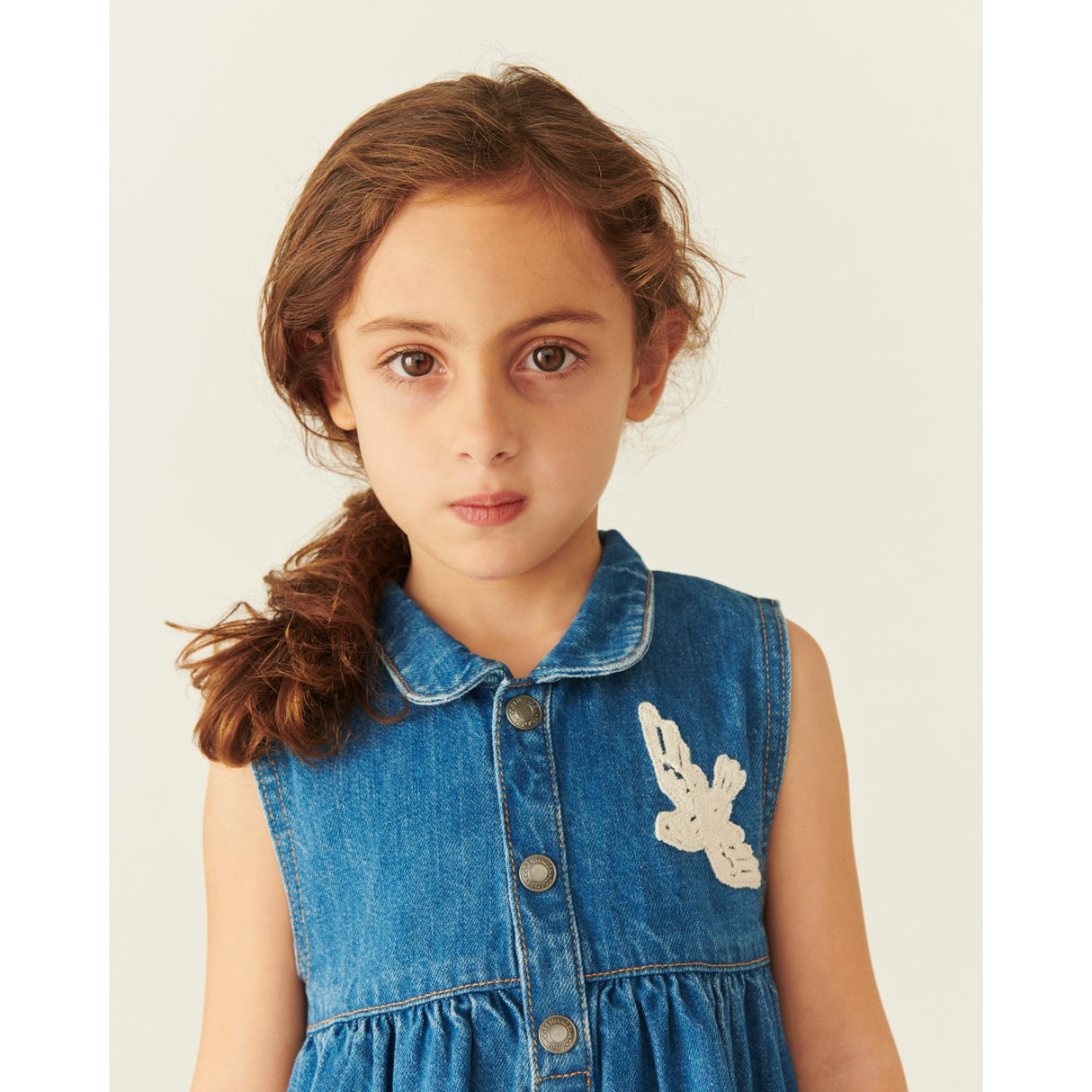 COPENHAGEN COLORS Indigo Blue Washed Denim Dress W. Crochet Doves