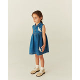 COPENHAGEN COLORS Indigo Blue Washed Denim Dress W. Crochet Doves