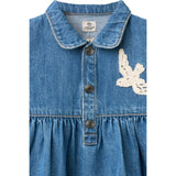 COPENHAGEN COLORS Indigo Blue Washed Denim Dress W. Crochet Doves