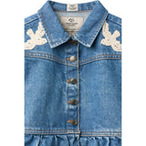 COPENHAGEN COLORS Indigo Blue Washed Denim Frill Jacket W. Crochet Doves