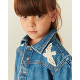 COPENHAGEN COLORS Indigo Blue Washed Denim Frill Jacket W. Crochet Doves