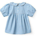 COPENHAGEN COLORS Blue Houndstooth Mini Houndstooth Blouse W. Collar