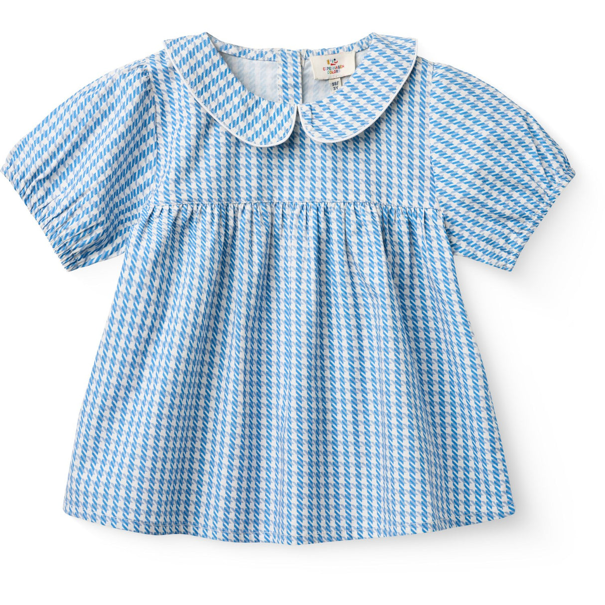 COPENHAGEN COLORS Blue Houndstooth Mini Houndstooth Blouse W. Collar