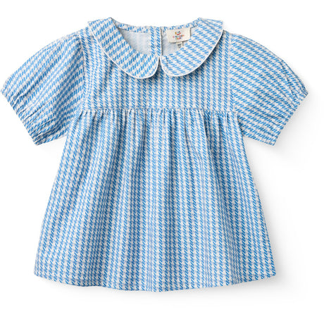 COPENHAGEN COLORS Blue Houndstooth Mini Houndstooth Blouse W. Collar