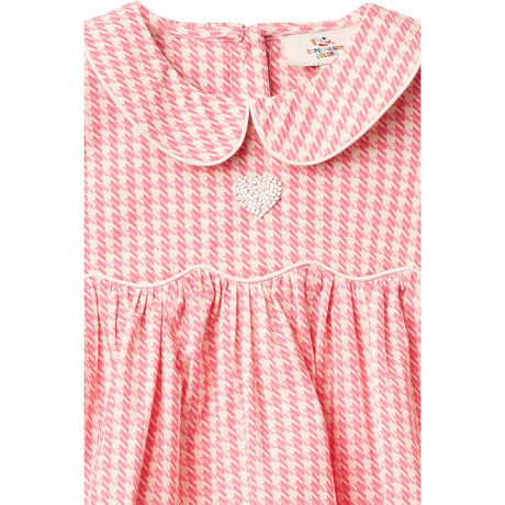 COPENHAGEN COLORS Pink Houndstooth Mini Houndstooth Ss Blouse W. Collar