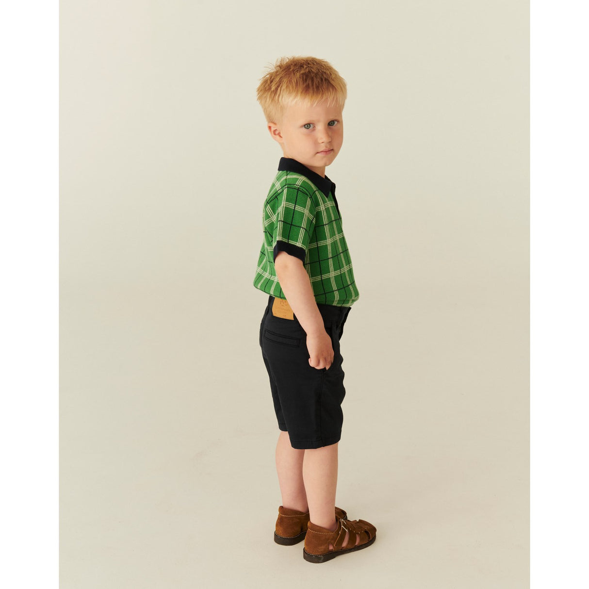 COPENHAGEN COLORS Green Comb. Knitted Checkered Polo