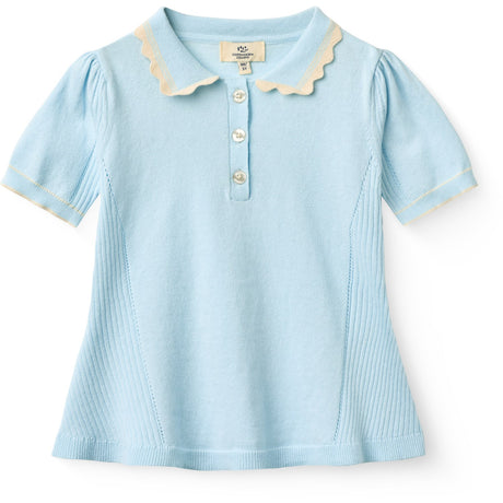 COPENHAGEN COLORS Ice Blue/Cream Comb. Knitted Peplum Blouse