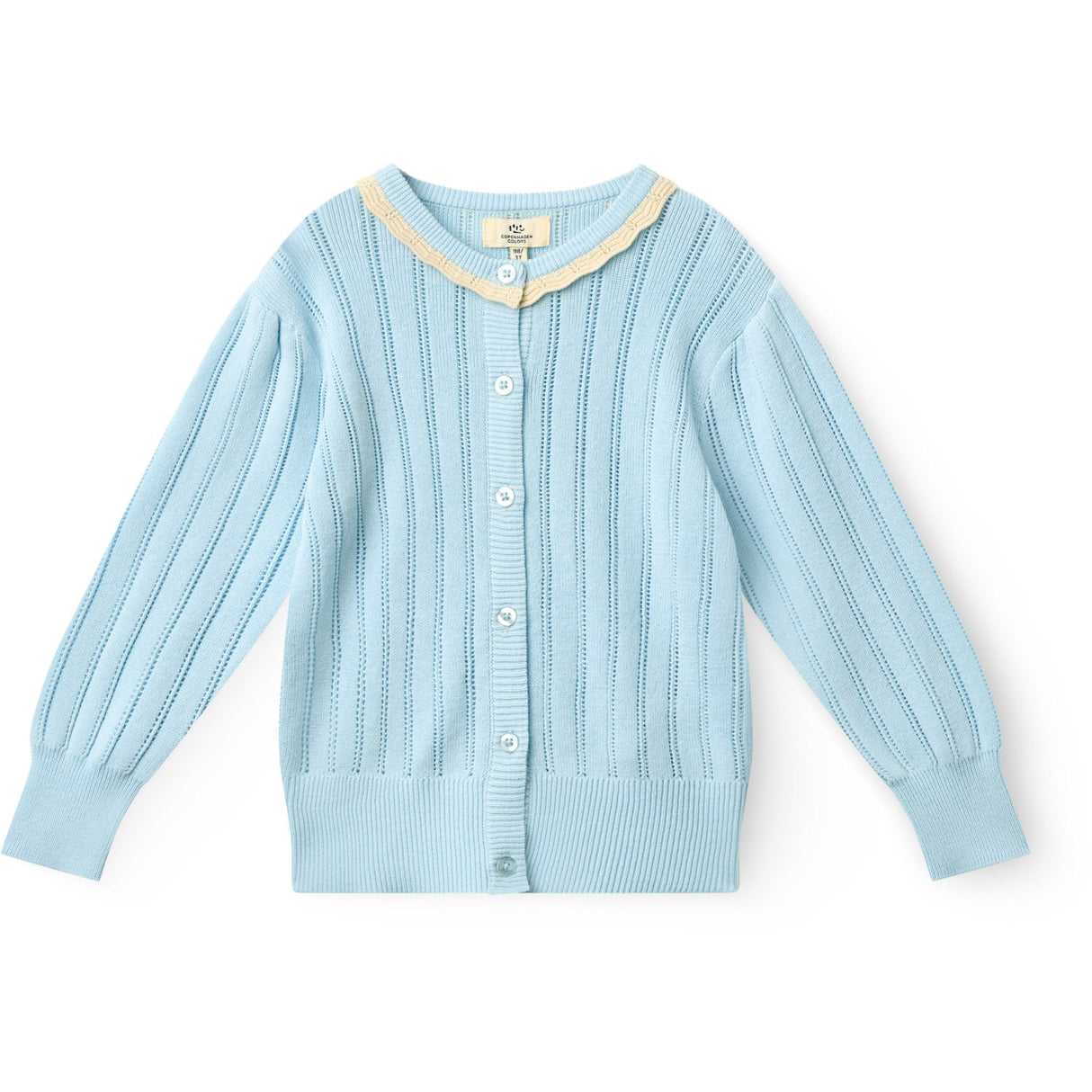 COPENHAGEN COLORS Ice Blue/Cream Comb. Knitted Pointelle Cardigan