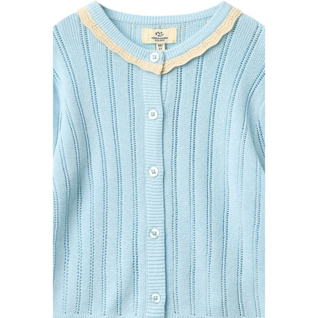 COPENHAGEN COLORS Ice Blue/Cream Comb. Knitted Pointelle Cardigan