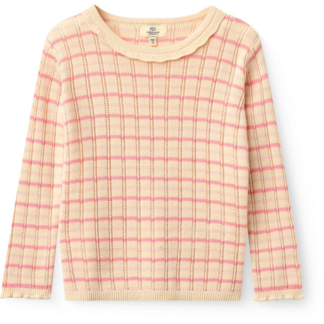 COPENHAGEN COLORS Pink Comb. Knitted Stripe Pointelle Ls Blouse
