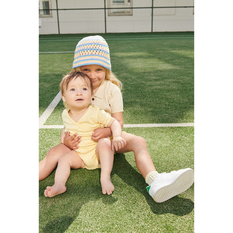 COPENHAGEN COLORS Pale Yellow Pointelle Heart Crossover Body Ss