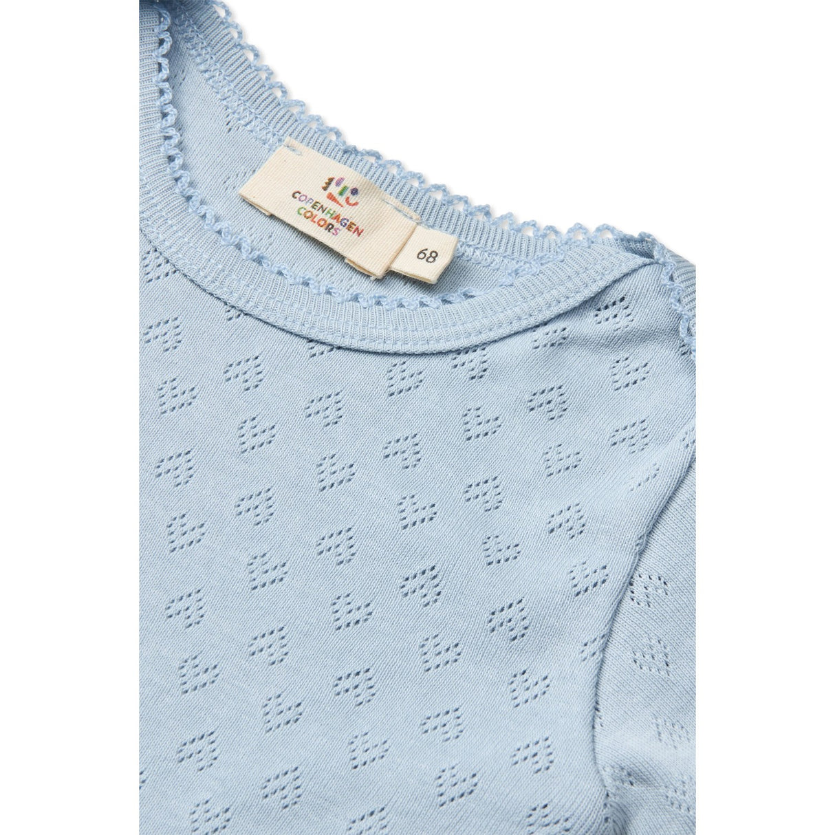 COPENHAGEN COLORS Dusty Blue Pointelle Heart Lapneck Body Ss