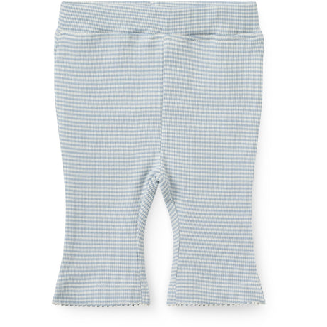 COPENHAGEN COLORS Dusty Blue Stripe Stripe Modal Rib Flare Pant W. Picot & Bow