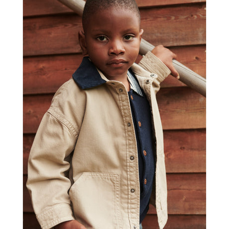 COPENHAGEN COLORS Beige Comb. Twill Jacket W. Corduroy Collar