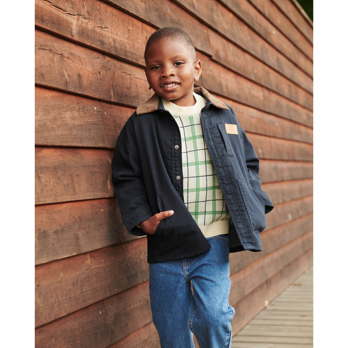 COPENHAGEN COLORS Navy Comb Twill Jacket W. Corduroy Collar