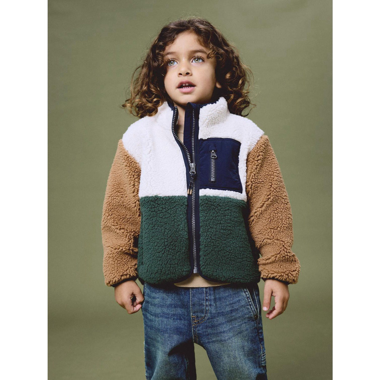 Name It Jungle Green Nmmmacey Teddy Jacket Block Noos