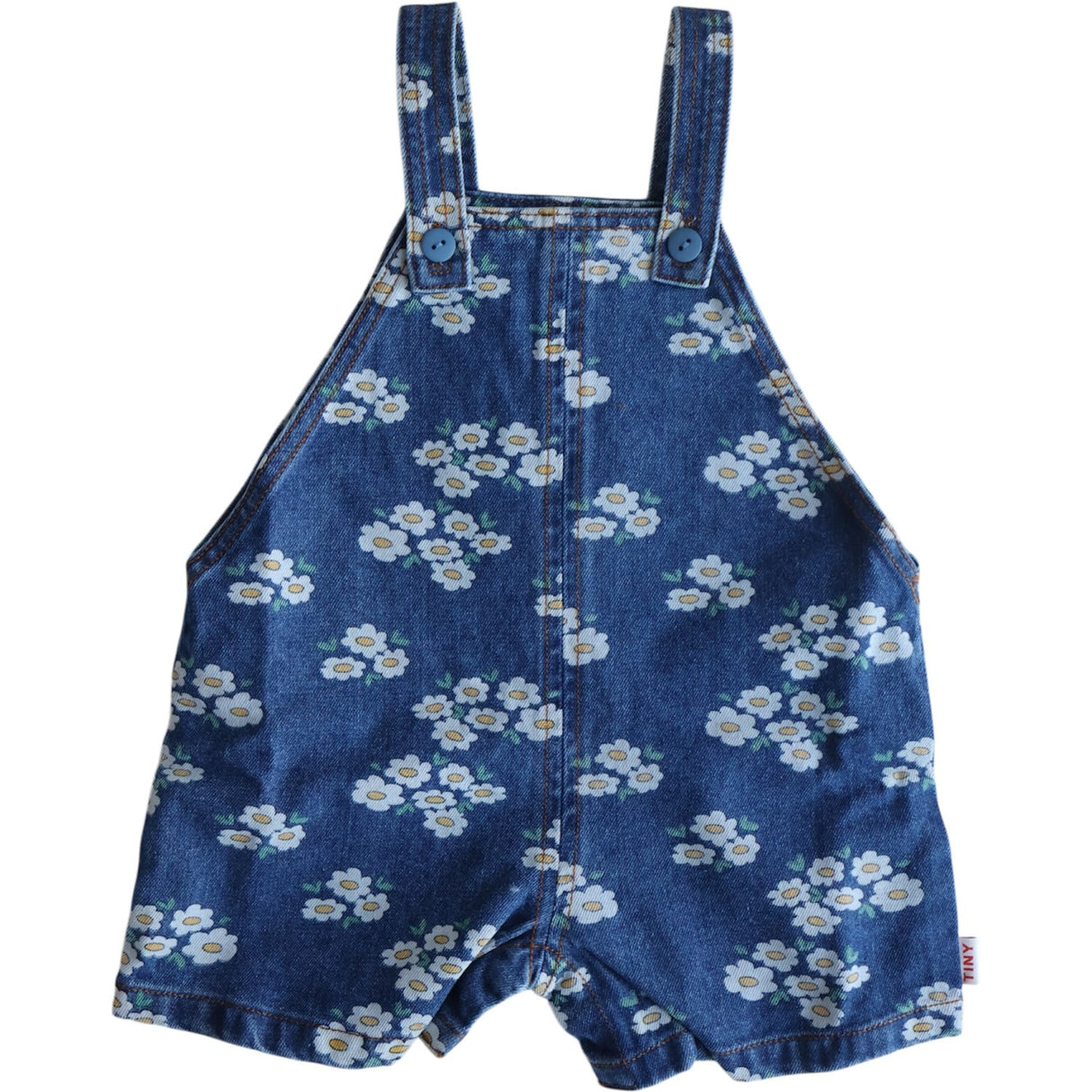 TinyCottons Medium Wash Denim Blossoms Denim Short Dungaree