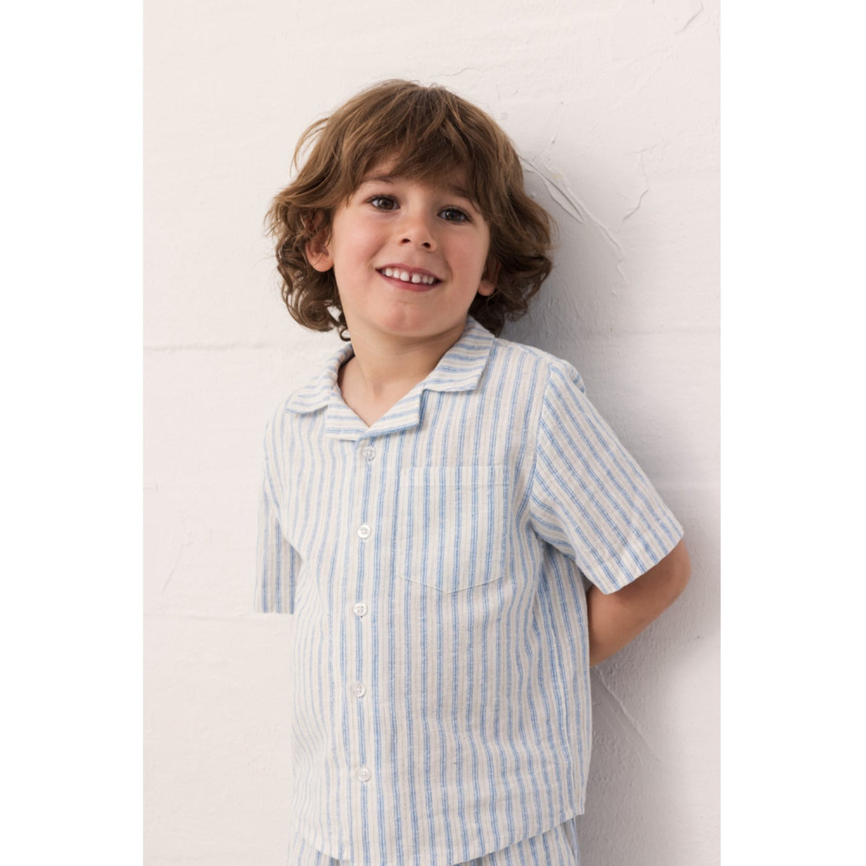 MarMar Cotton Linen Surf Blue Stripe Tage Shirt