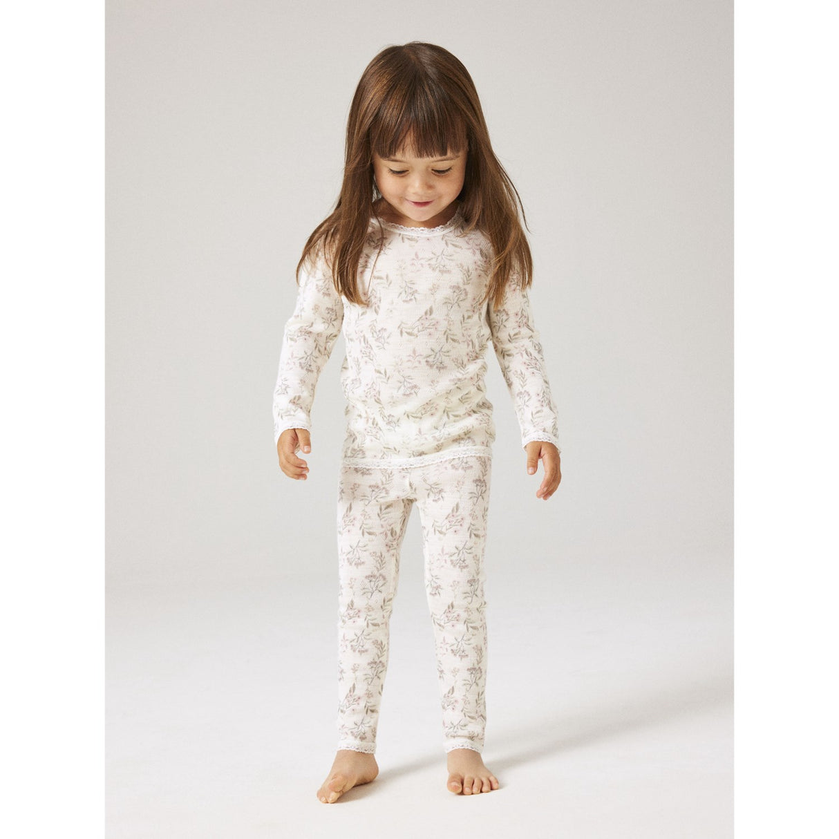 Name It Snow White Flowers + Leafs Nmfwang Wool Needle Leggings Noos