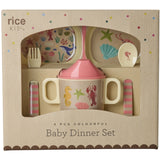 Rice Melamine Baby Dinner Set In Gift Box - Coral Ocean Print - 4 Pcs