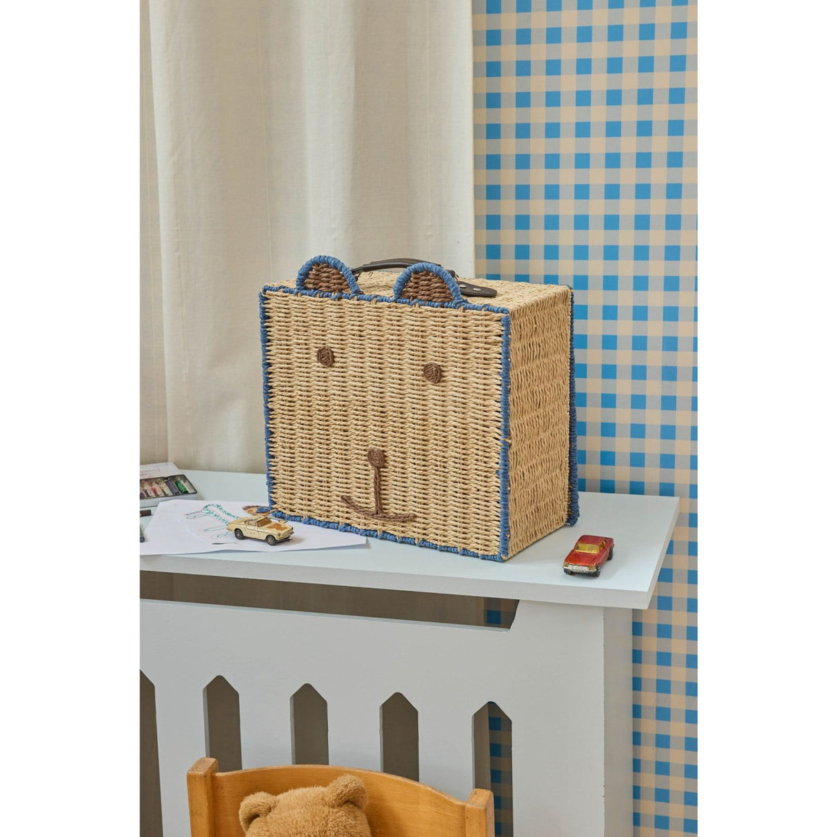 Rice Paper Rope Suitcase In Bear Shape With Blue Details