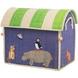 Rice Raffia Toy Baskets With Animal Theme - Set Of 3