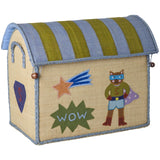 Rice Raffia Toy Baskets With Hero Theme - Blue - Set Of 3