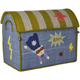 Rice Raffia Toy Baskets With Hero Theme - Blue - Set Of 3