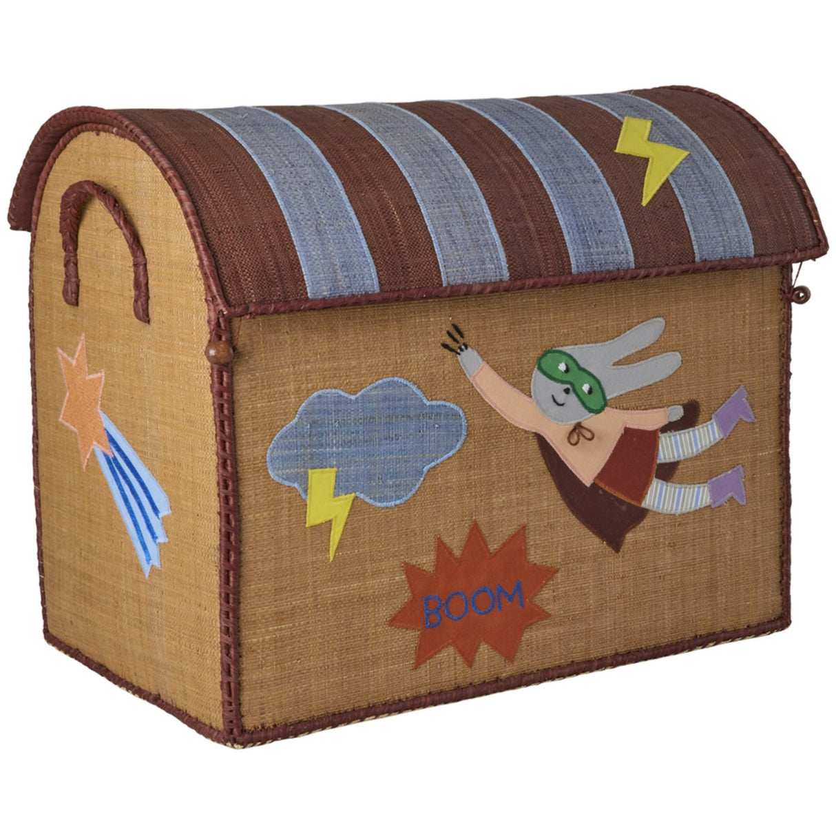 Rice Raffia Toy Baskets With Hero Theme - Blue - Set Of 3