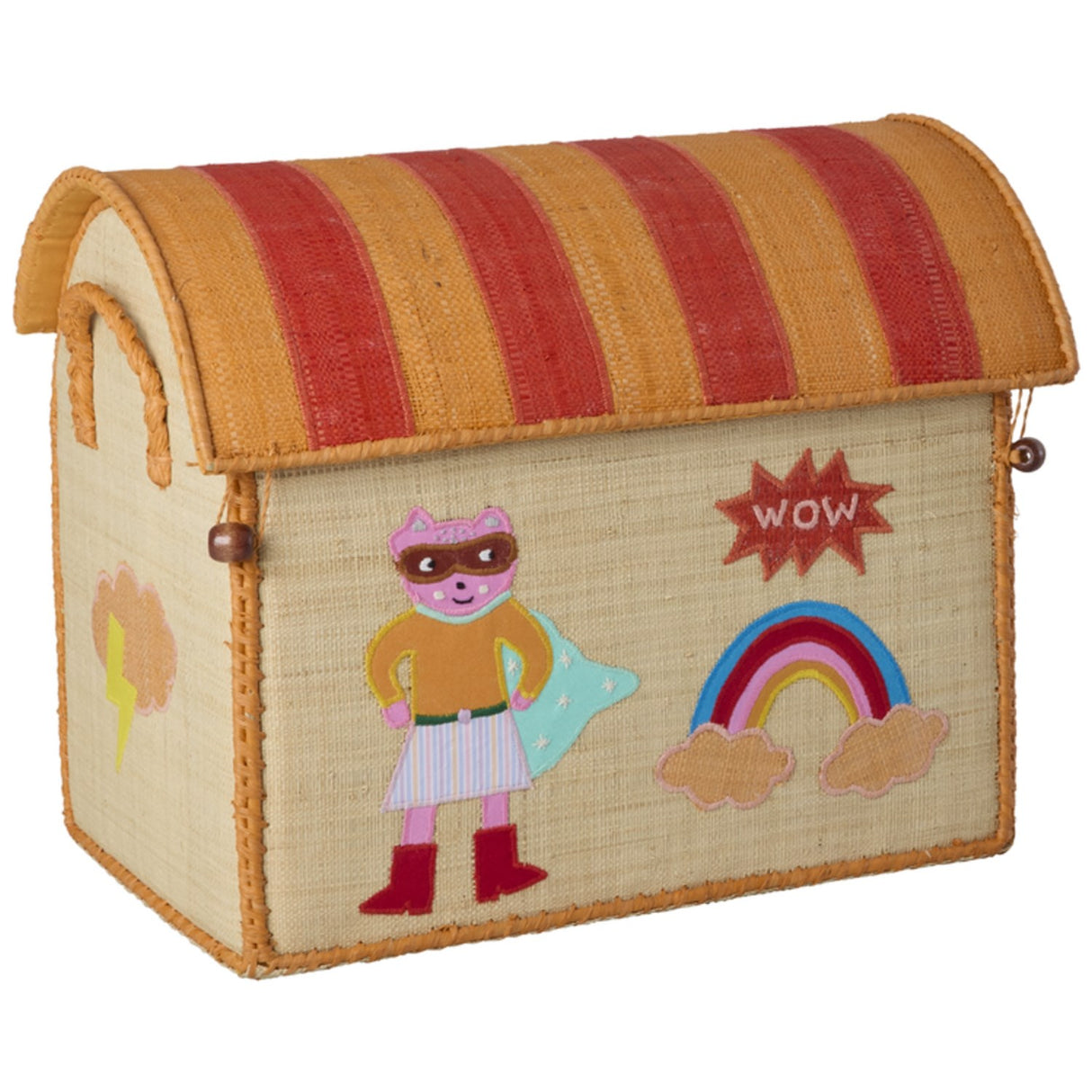 Rice Raffia Toy Baskets With Hero Theme - Pink - Set Of 3