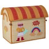 Rice Raffia Toy Baskets With Hero Theme - Pink - Set Of 3