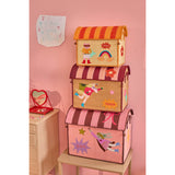 Rice Raffia Toy Baskets With Hero Theme - Pink - Set Of 3