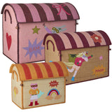 Rice Raffia Toy Baskets With Hero Theme - Pink - Set Of 3
