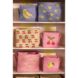 Rice Raffia Square Basket With Big Lemon Embroidery And Raffia Handles - Small