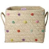 Rice Raffia Square Basket With Dots In Glory Days Colors