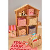 Rice Raffia Square Basket With Small Lemons All Over Embroidery And Raffia Handles