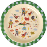 Rice Melamine Kids Lunch Plate With Hero Print - Green
