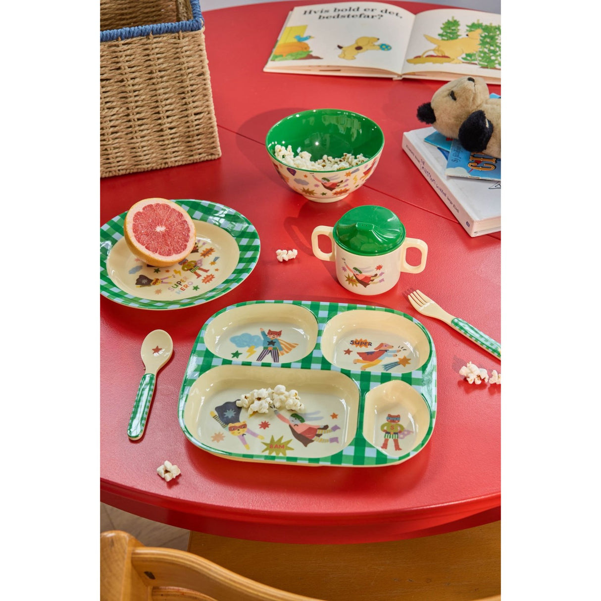 Rice Melamine Bowl With Hero Print - Medium - Green - 700 Ml