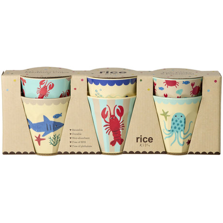 Rice Melamine Cups With Blue Ocean Prints - Medium - 6 Pack - 250 Ml