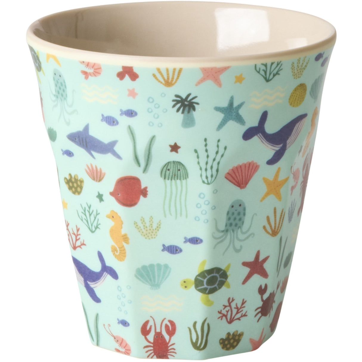 Rice Melamine Cup With Blue Ocean Print - Medium - 250 Ml