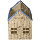 Rice Paper Rope Magazine Holder In House Shape With Blue Details