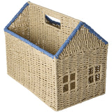 Rice Paper Rope Magazine Holder In House Shape With Blue Details